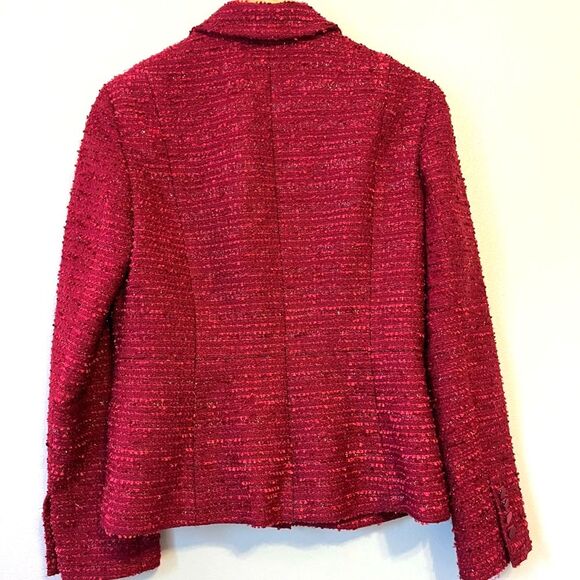 Talbots Woven Blend Jacket Blazer Silk Wool Trim Red Pink Career Women's 12 New - Picture 5 of 10